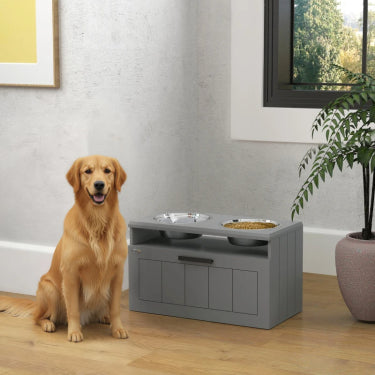 Elevated Dog Bowl Stand with Storage Drawer